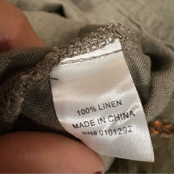 Lulu-B 100% Linen Womens S Blouse Brown Resort Travel Coverup Embellished Sequin - Picture 12 of 14